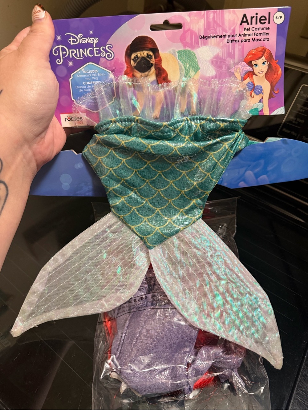 Disney Ariel Pet Mermaid Tail Costume in Green & Pink